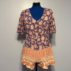 Xhilaration Blue and Peach Floral Romper XL